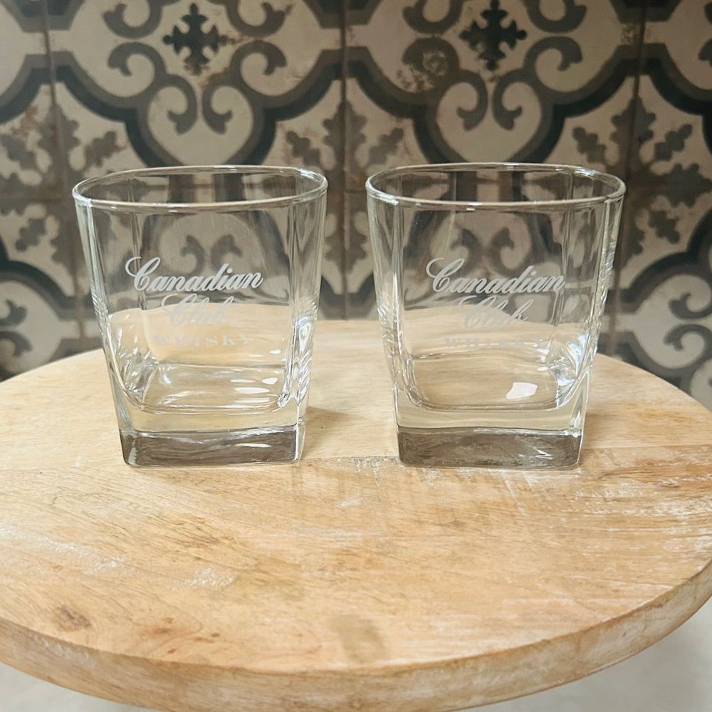 VINTAGE ROCKS TUMBLERS- CANADIAN CLUB WHISKEY- SET OF 2, 2-8 Ounce
